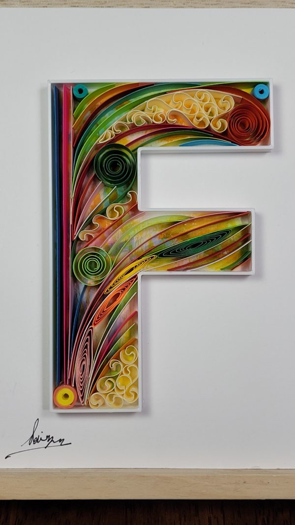 Letter F - Quilling wall paper art, Custom, Framed, Monogram, Personalized, Quilling wall art, Gift quilling art, Home decor, Birthday gift - Image 6