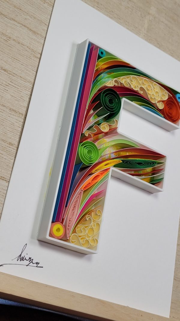 Letter F - Quilling wall paper art, Custom, Framed, Monogram, Personalized, Quilling wall art, Gift quilling art, Home decor, Birthday gift - Image 2