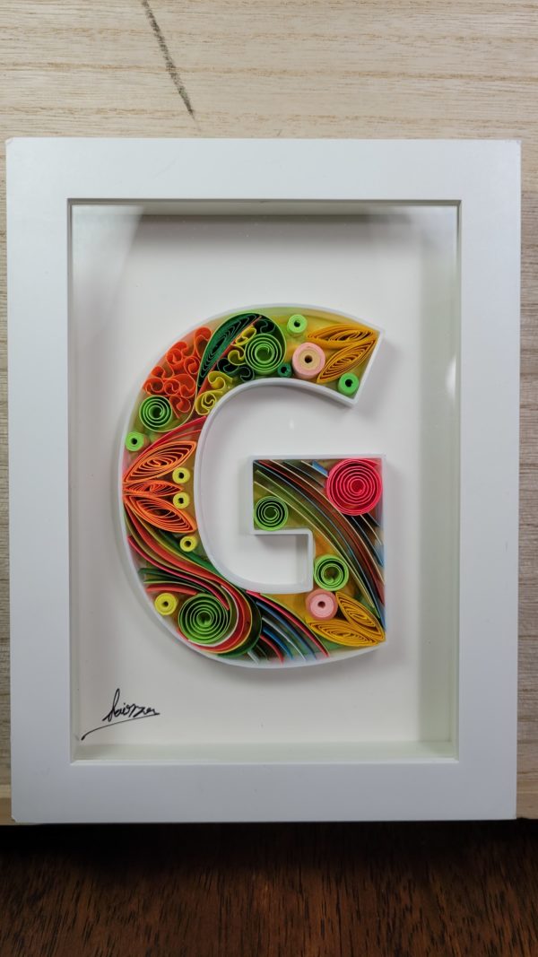 Letter G - Quilling wall paper art, Custom, Framed, Monogram, Personalized, Quilling wall art, Gift quilling art, Home decor, Birthday gift